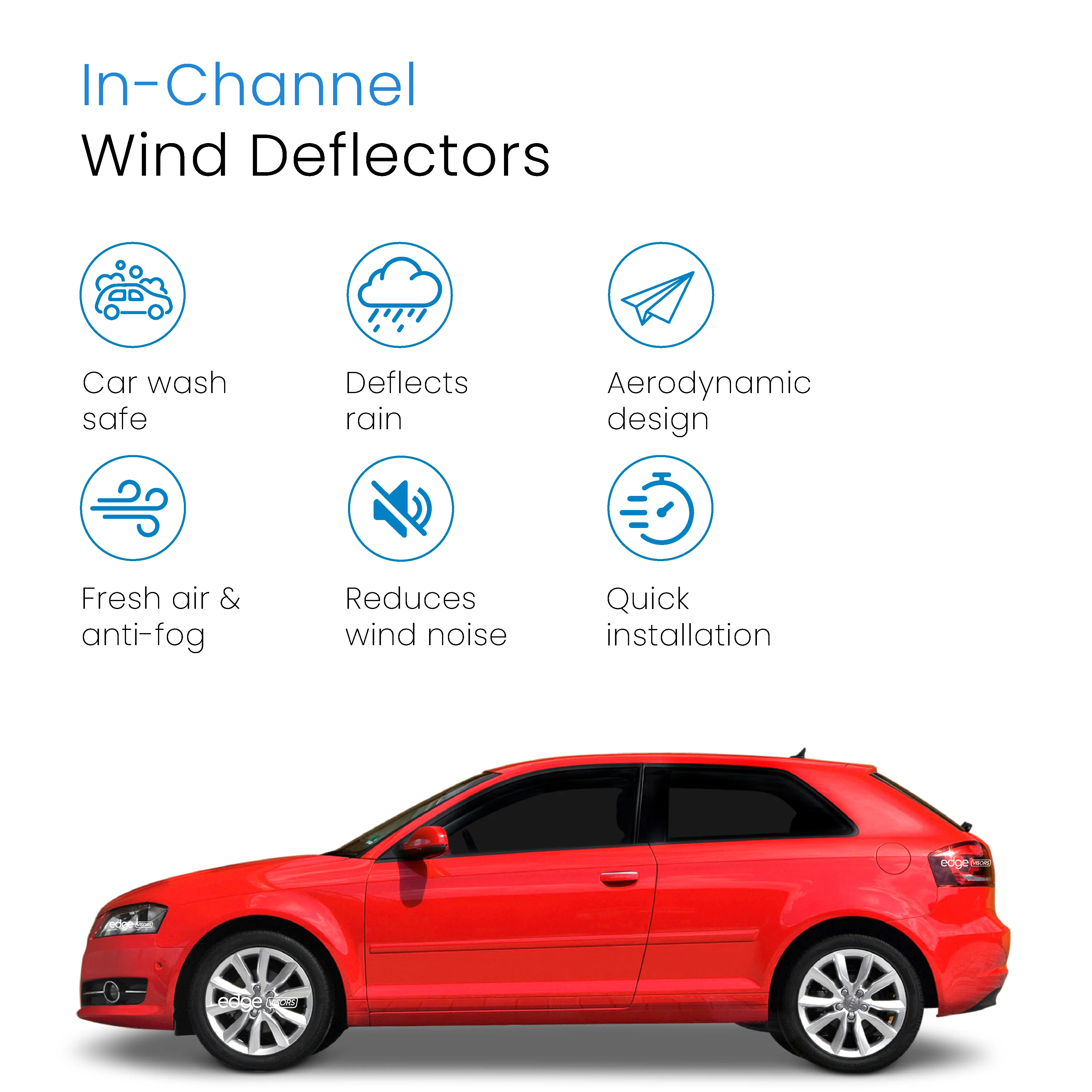 Audi A3 MK2 8P 2003-2012 3 Door Hatchback Wind Deflectors 2pc - Image 3