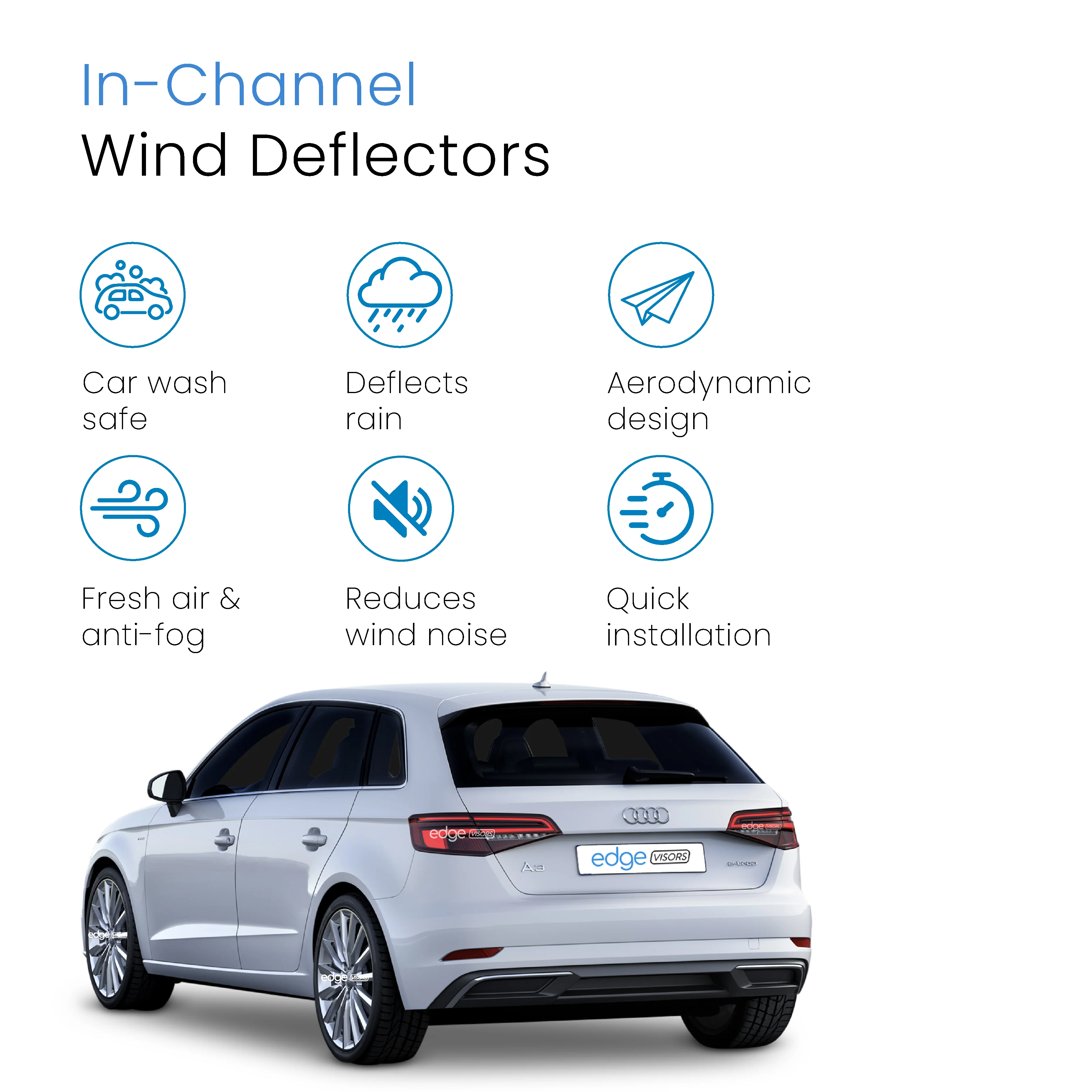 Audi A3 or S3 MK3 2013-2019 5 Door Sportback Wind Deflectors 4pc - Image 3