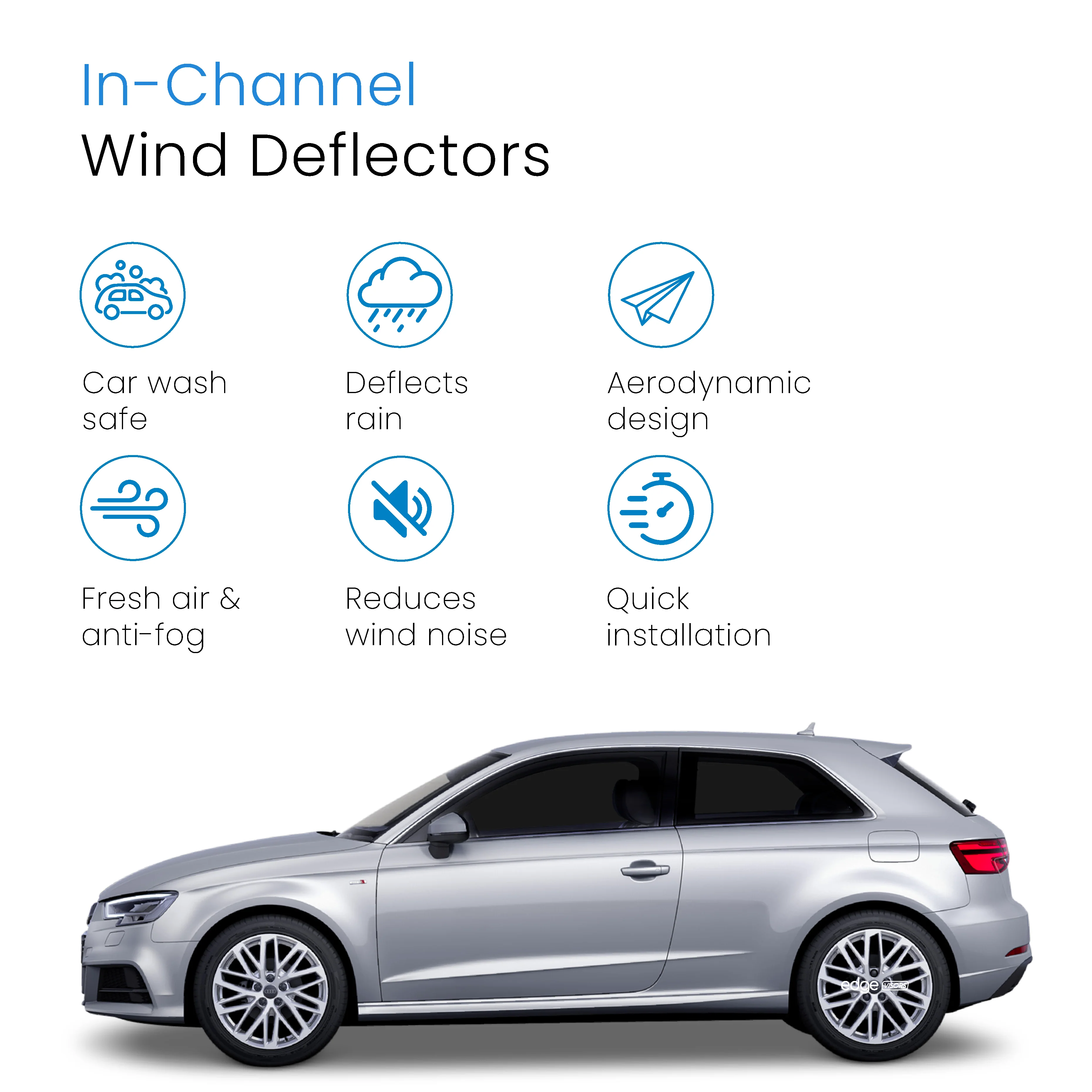 Audi A3 or S3 MK3 2013-2020 3 Door Hatchback Wind Deflectors 2pc - Image 3