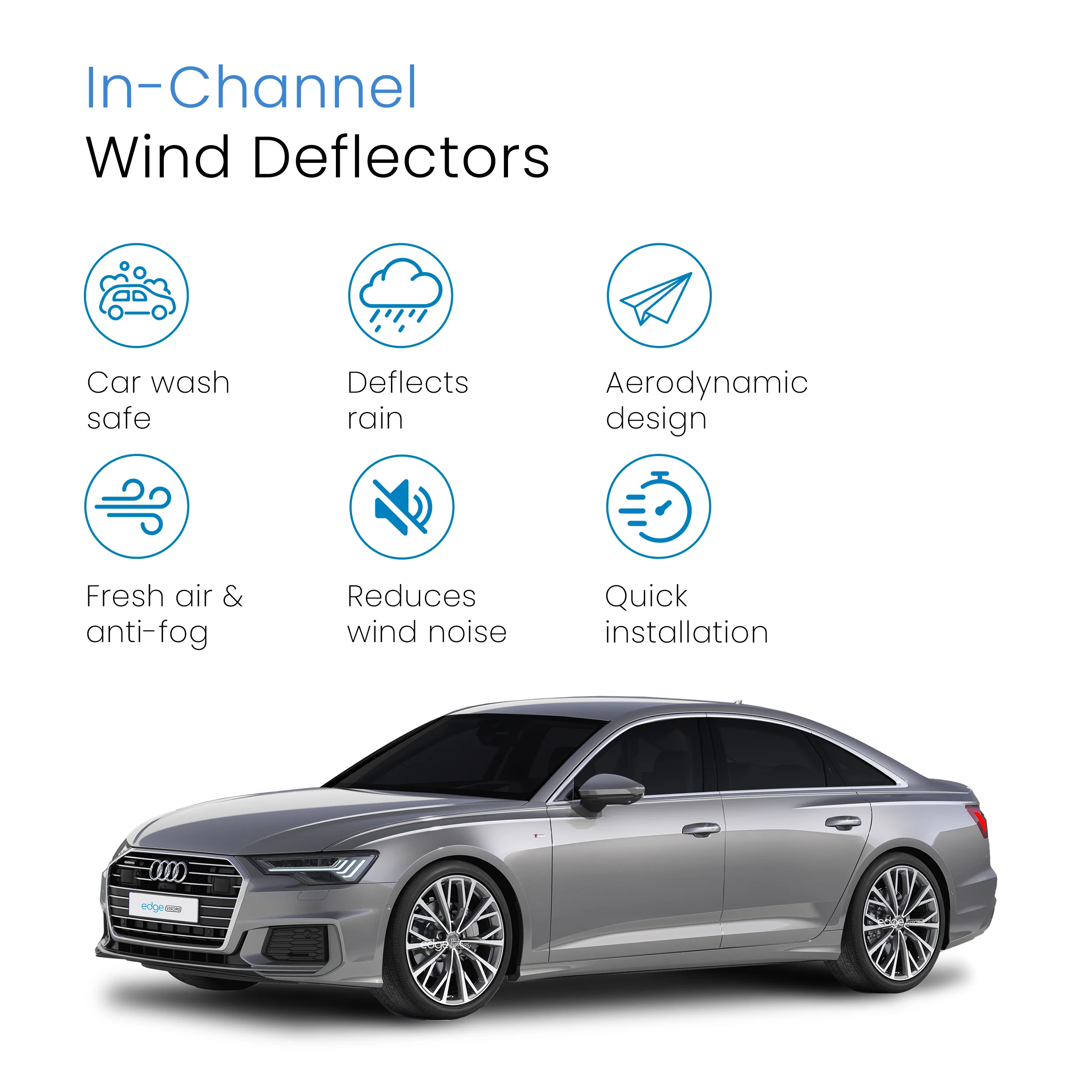 Audi A6 C8 or S6 RS6 2019-onwards 4 Door Saloon Wind Deflectors 4pc - Image 3