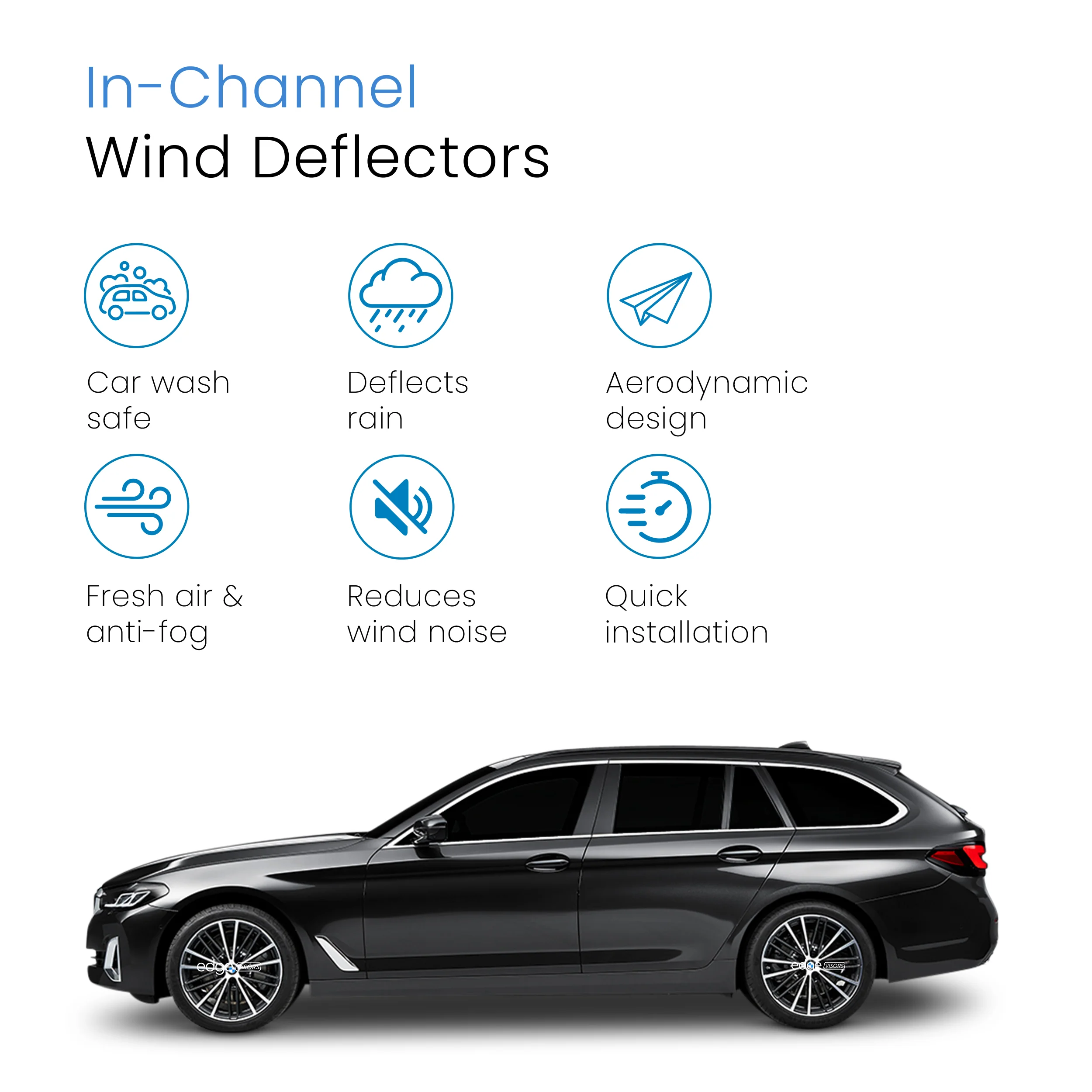 BMW 5 Series G31 Touring Estate / M5 Sport 2017-2023 5 Door Wind Deflectors 4pc - Image 3