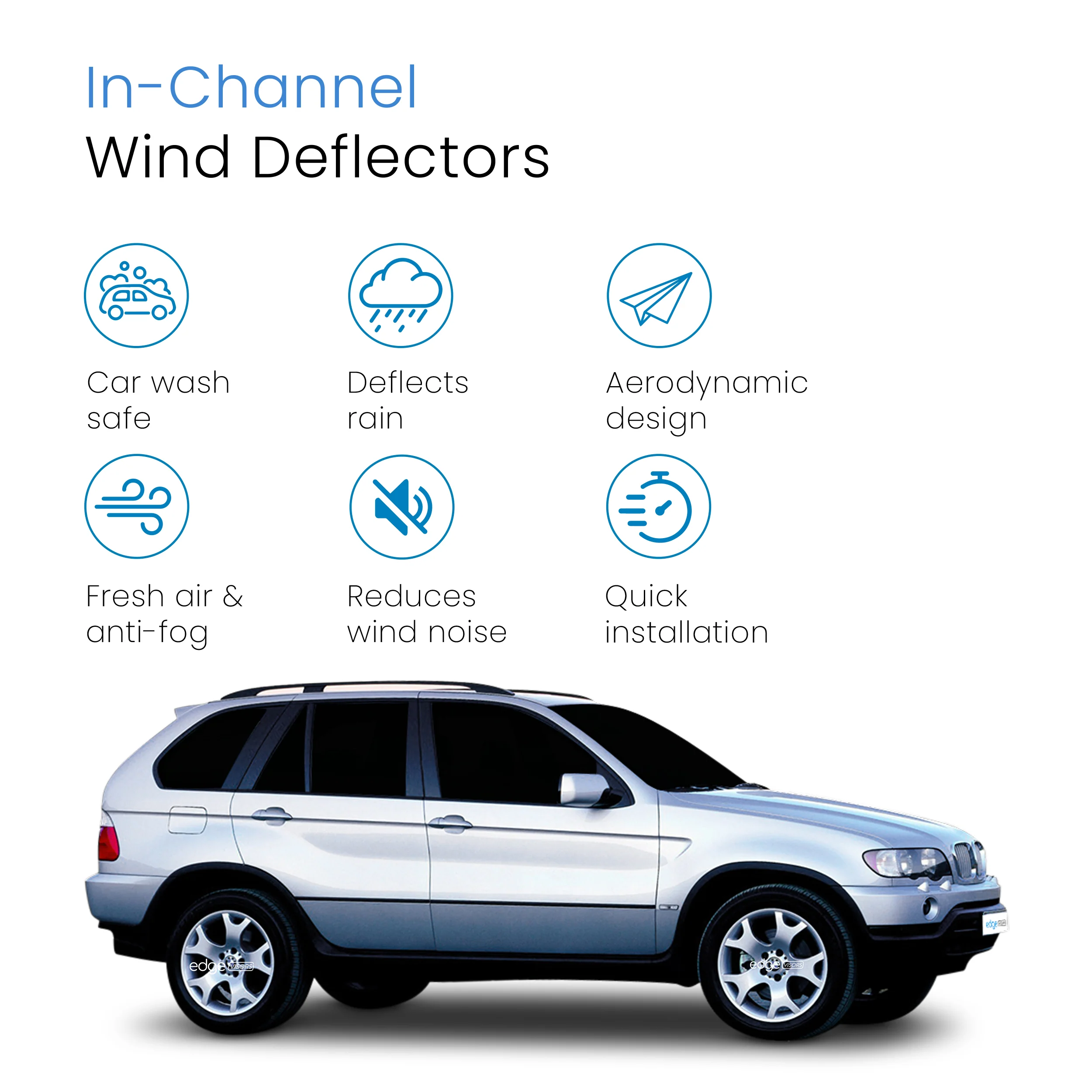 BMW X5 E53 1999-2006 5 Door SUV Wind Deflectors 4pc - Image 3