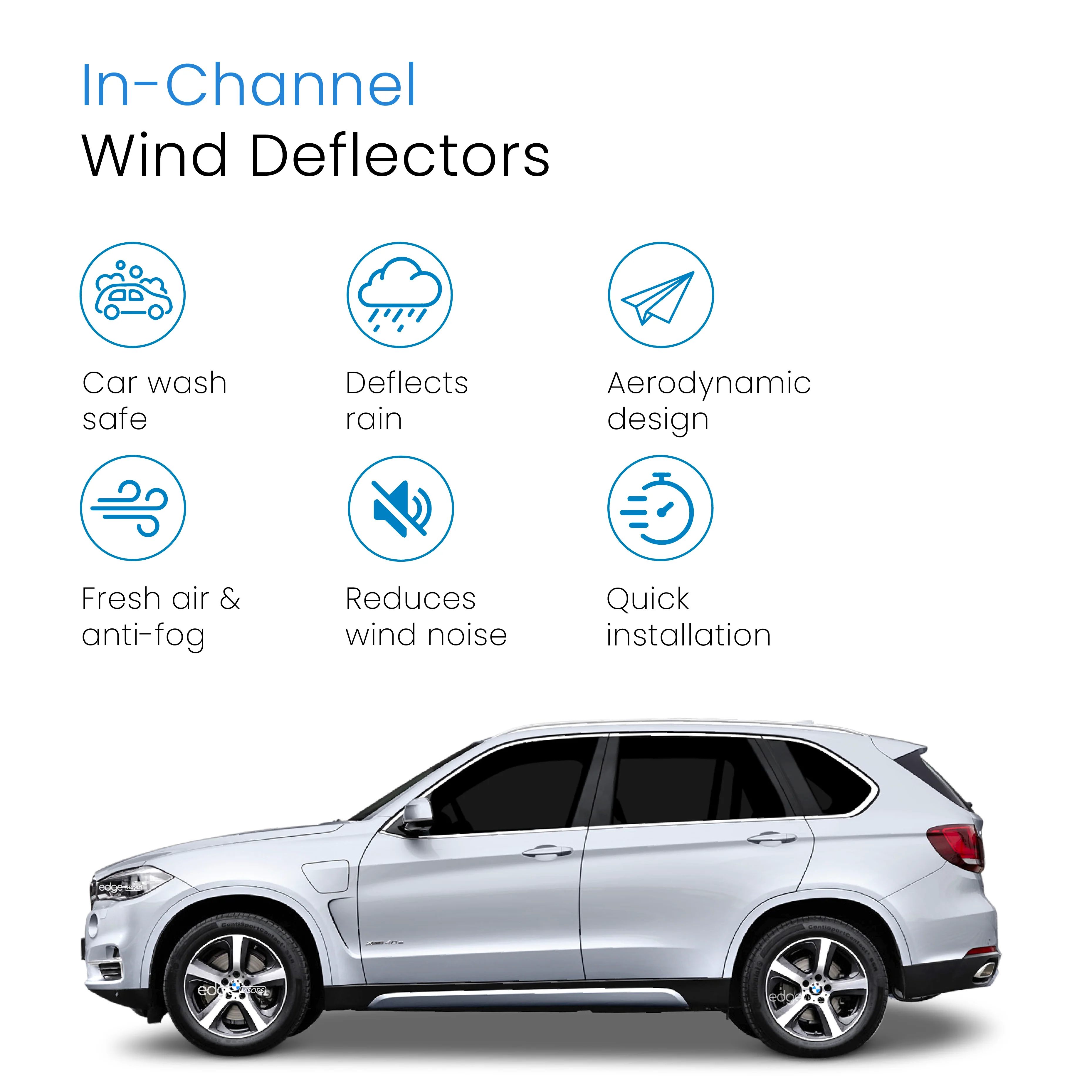BMW X5 F15 MK3 2013-2018 5 Door SUV Wind Deflectors 4pc - Image 3