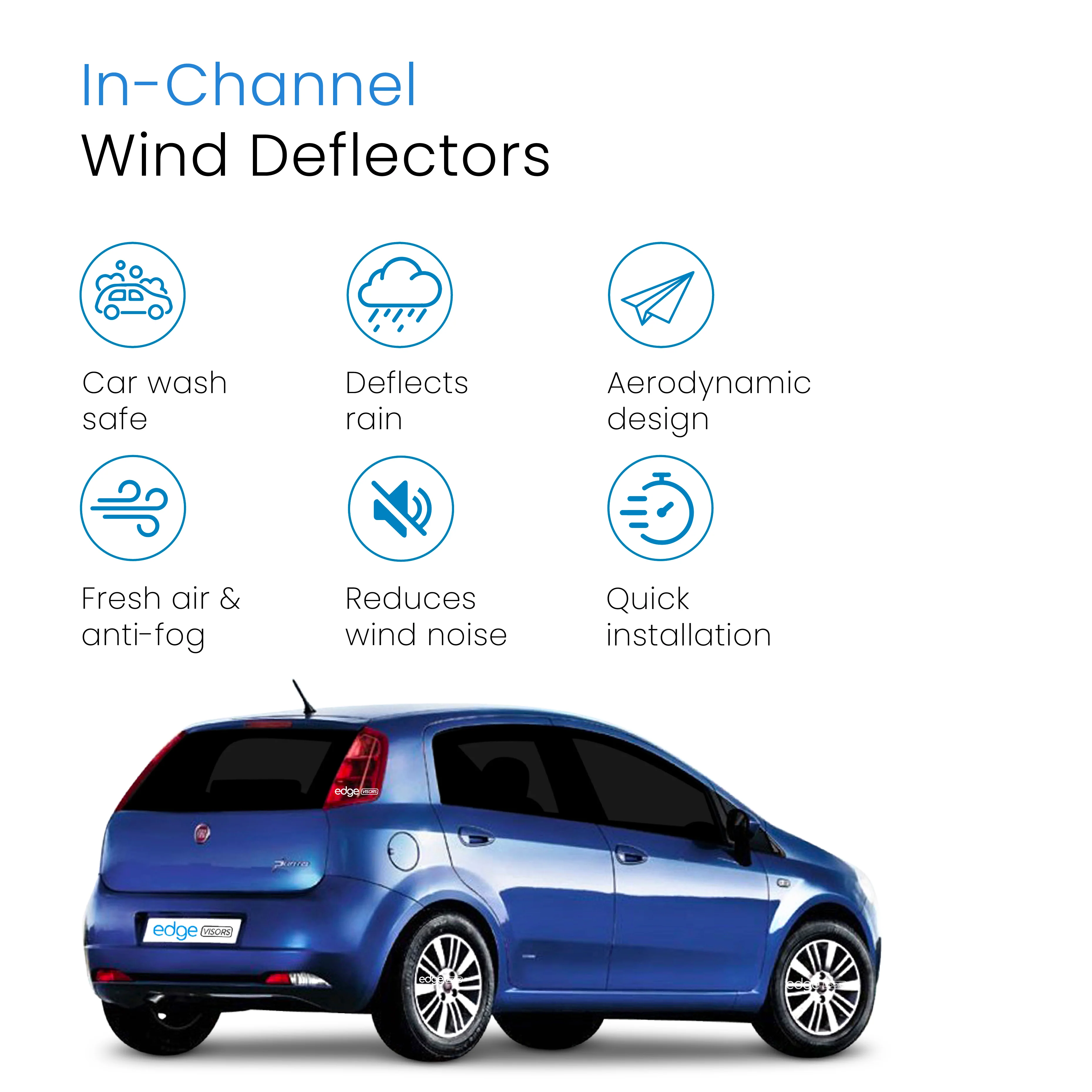 Fiat Grande Punto / EVO 2006-2019 5 Door Hatchback Wind Deflectors 4pc - Image 4