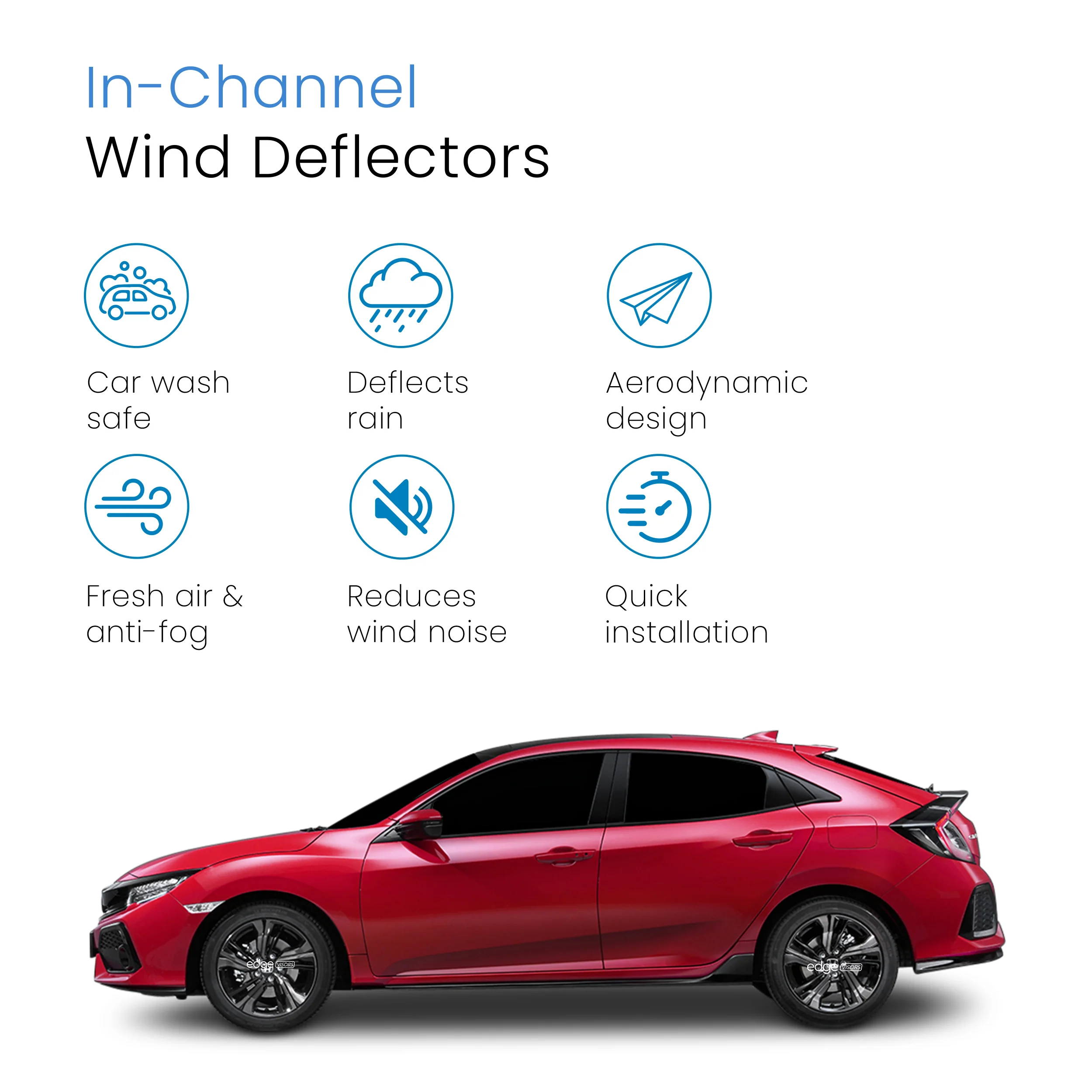 Honda Civic MK10 2017-2022 5 Door Hatchback Wind Deflectors 4pc - Image 3
