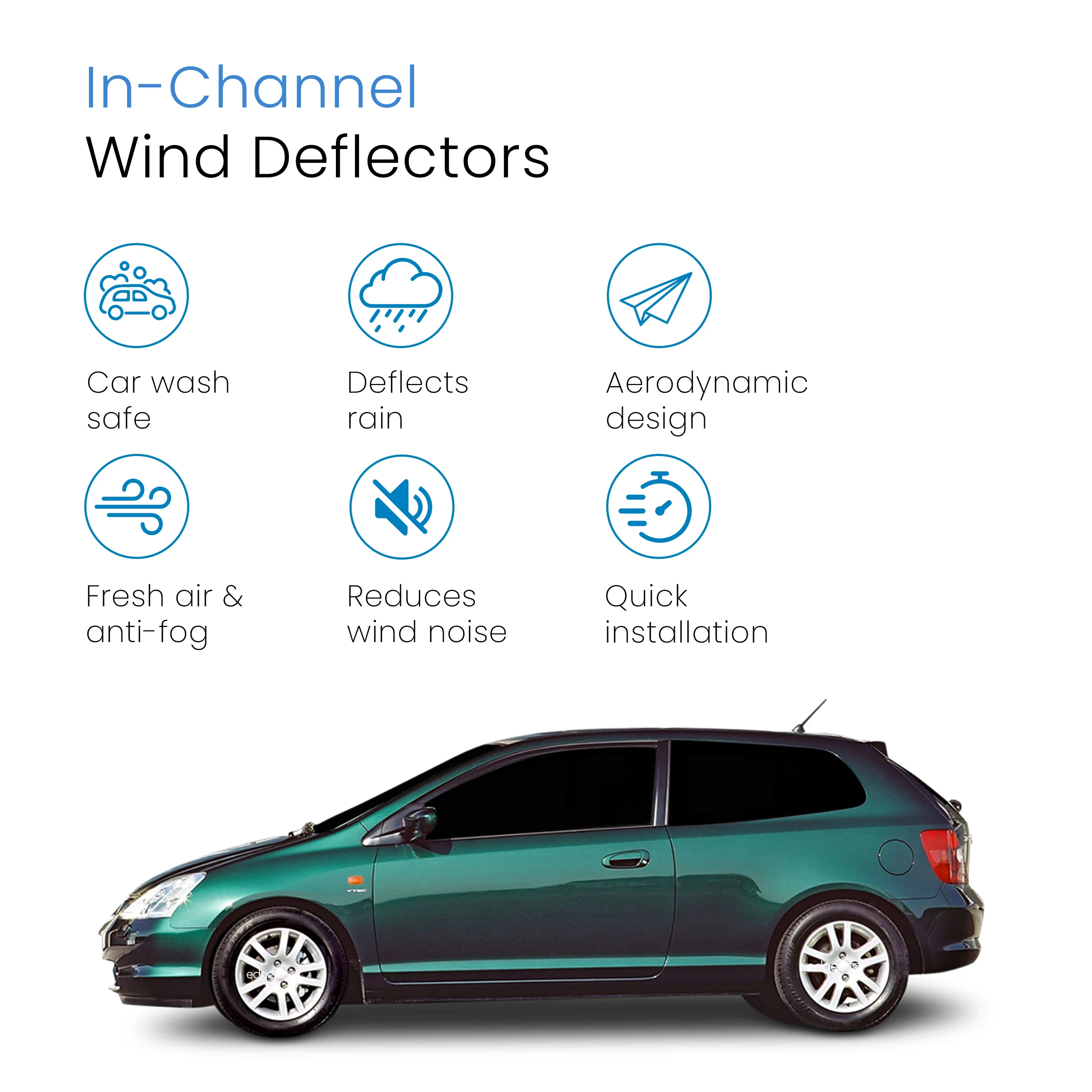 Honda Civic Type R MK7 2001-2005 EP2 - EP3 3 Door Hatchback Wind Deflectors 2pc - Image 3