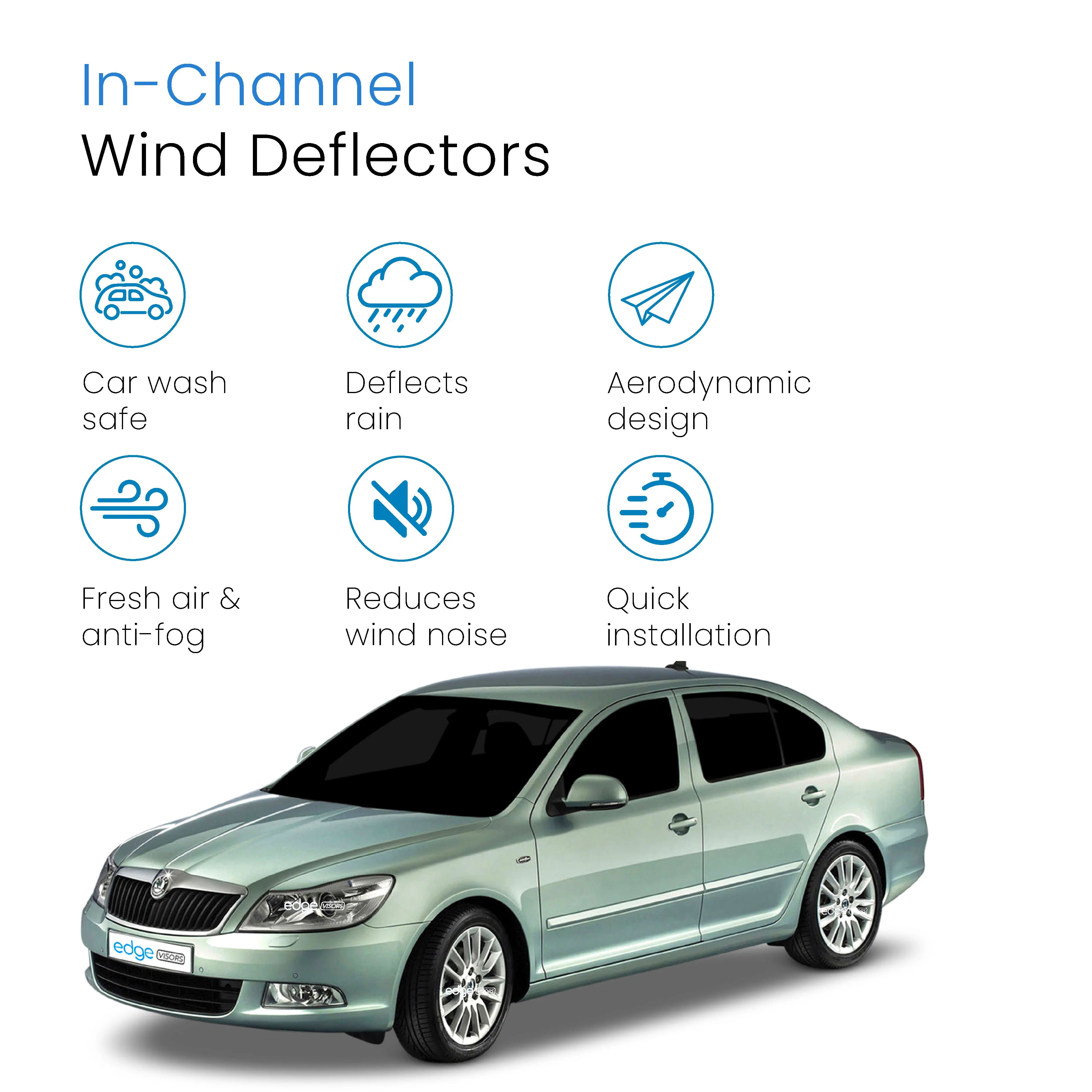 Skoda Octavia MK2 2004-2013 5 Door Hatchback Wind Deflectors 4pc - Image 3