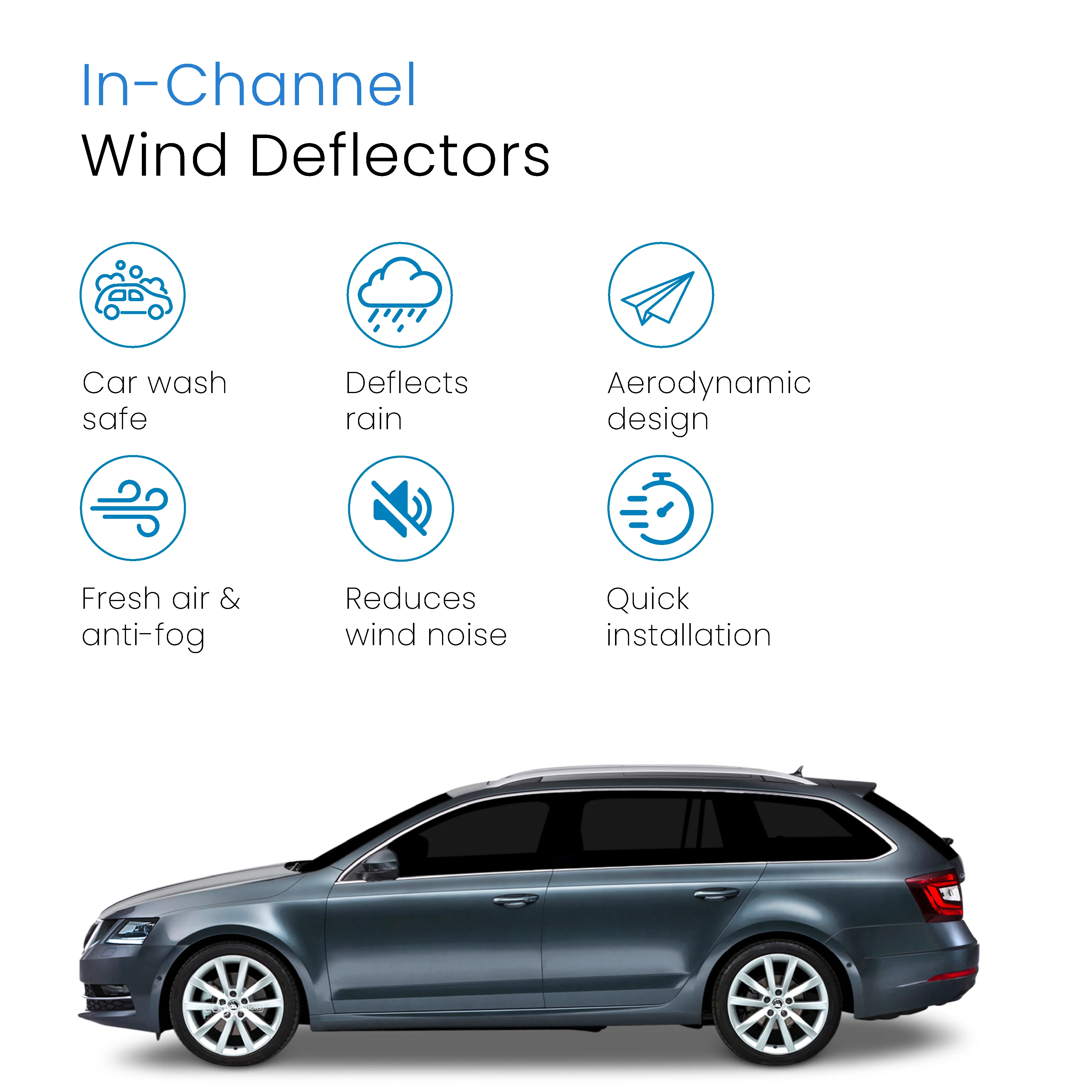 Skoda Octavia MK3 2013-2020 5 Door Estate Wind Deflectors 4pc - Image 3